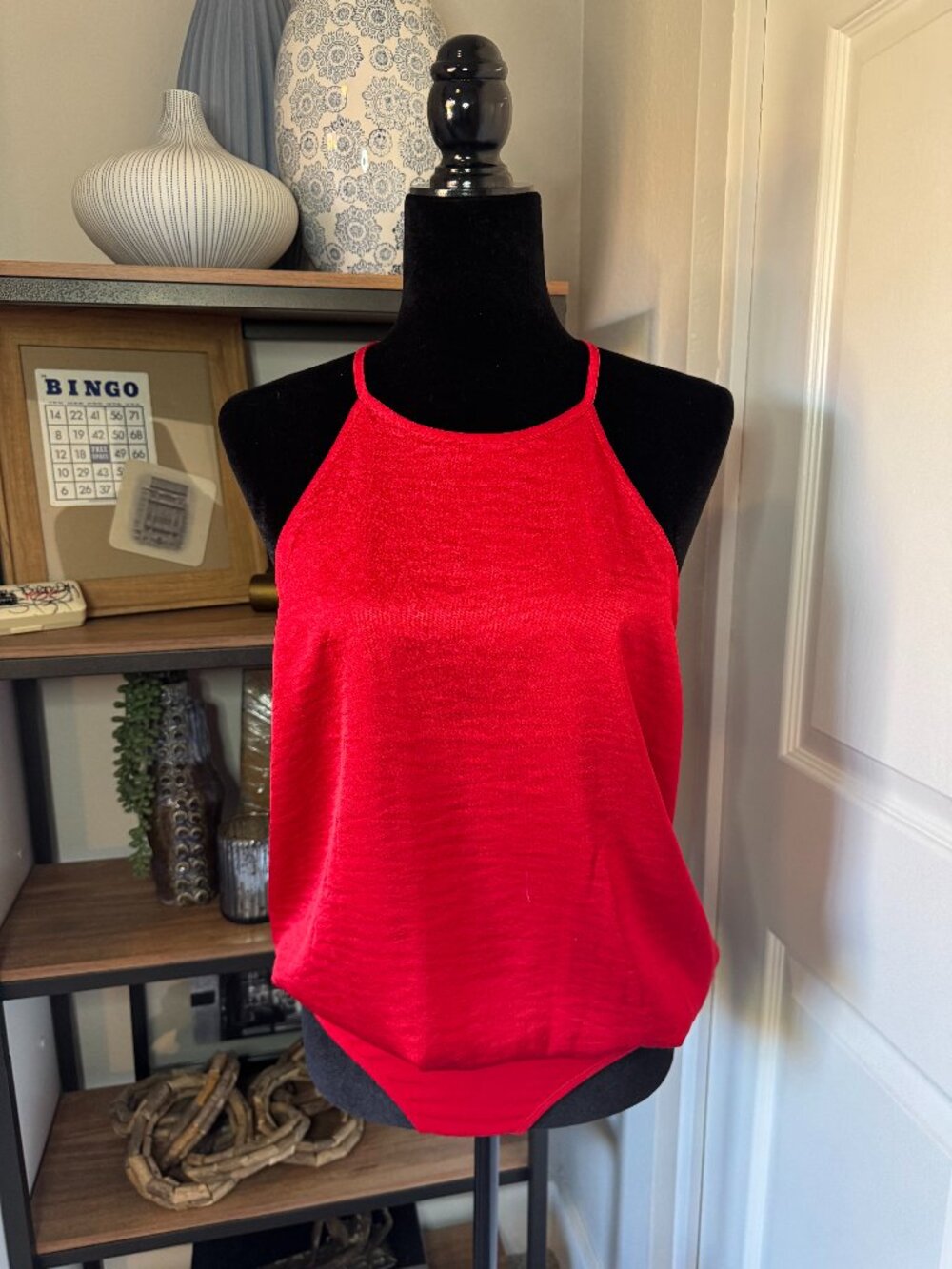 Express Red Satin Tank Bodysuit - Size L